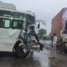 Khategaon Ki News: The container driver died on the spot in a collision between a bus and a container on Indore Betul National Highway